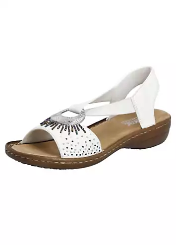 60880 Ladies White Elasticated Sandals by Rieker | Look Again