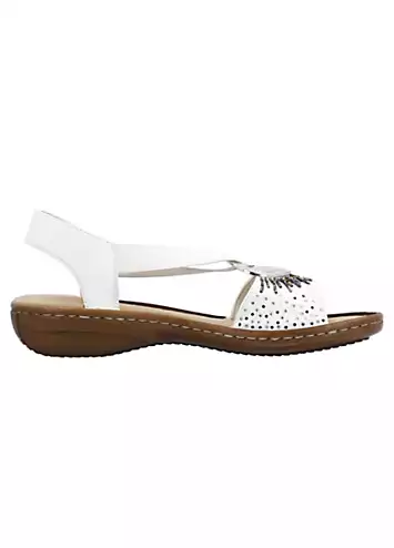 60880 Ladies White Elasticated Sandals by Rieker | Look Again