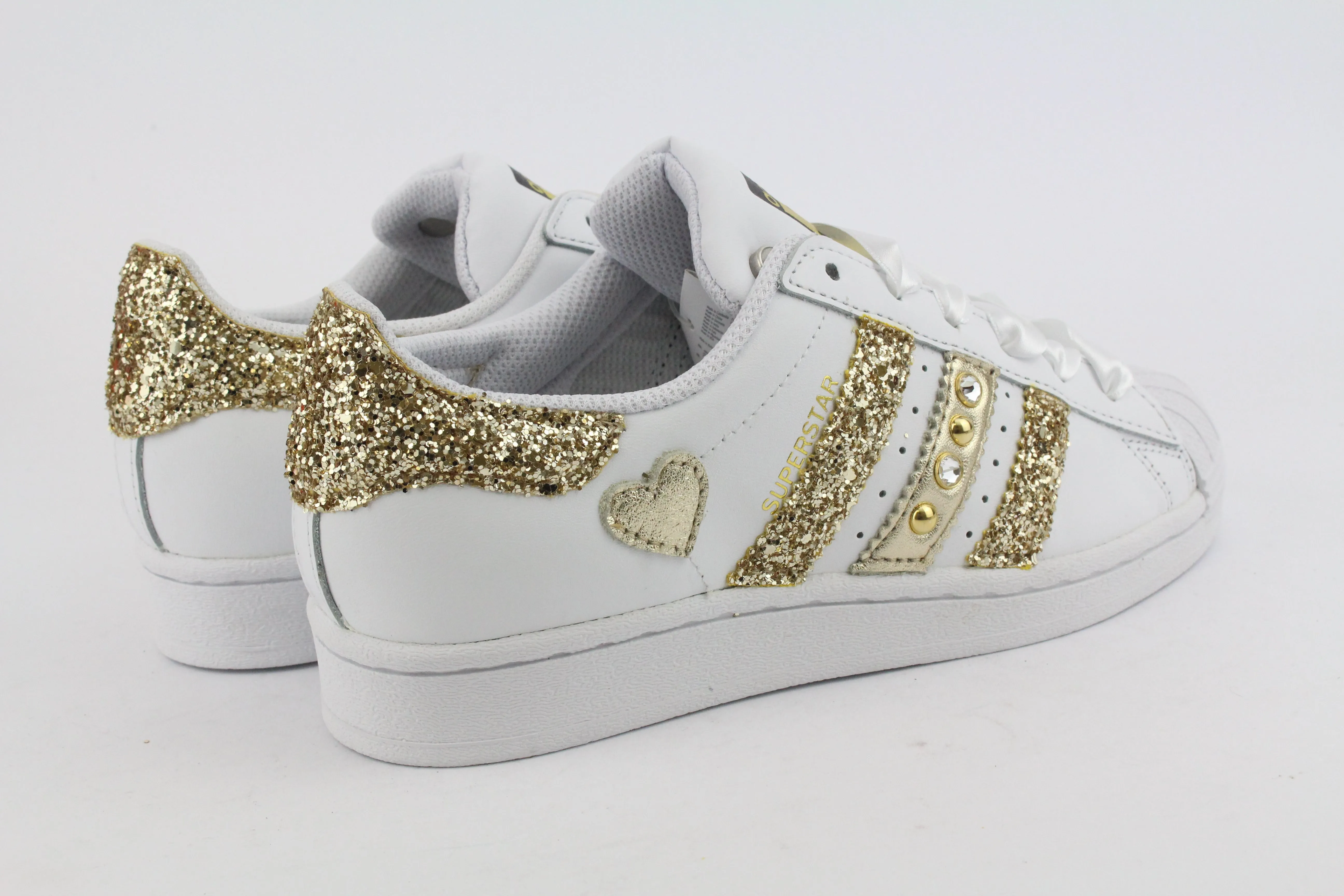 Adidas Superstar Glitter Gold Cuore Gold Strass & Lacci Raso