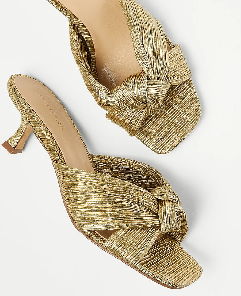 Ann Taylor Metallic Pleated Knotted Sandals Gold Shine Women's