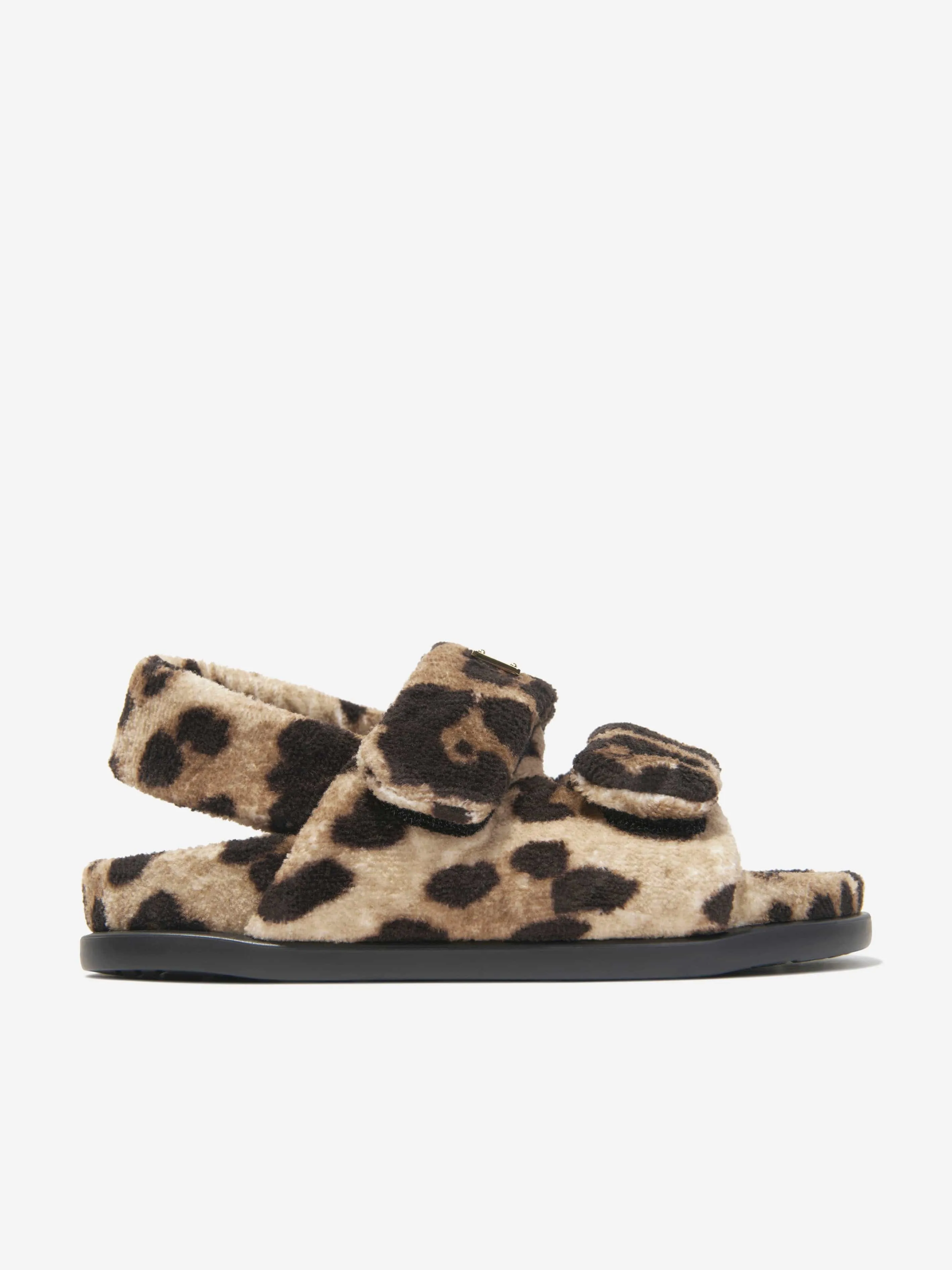 Dolce & Gabbana Girls Leopard Print Fluffy Sandals in Beige