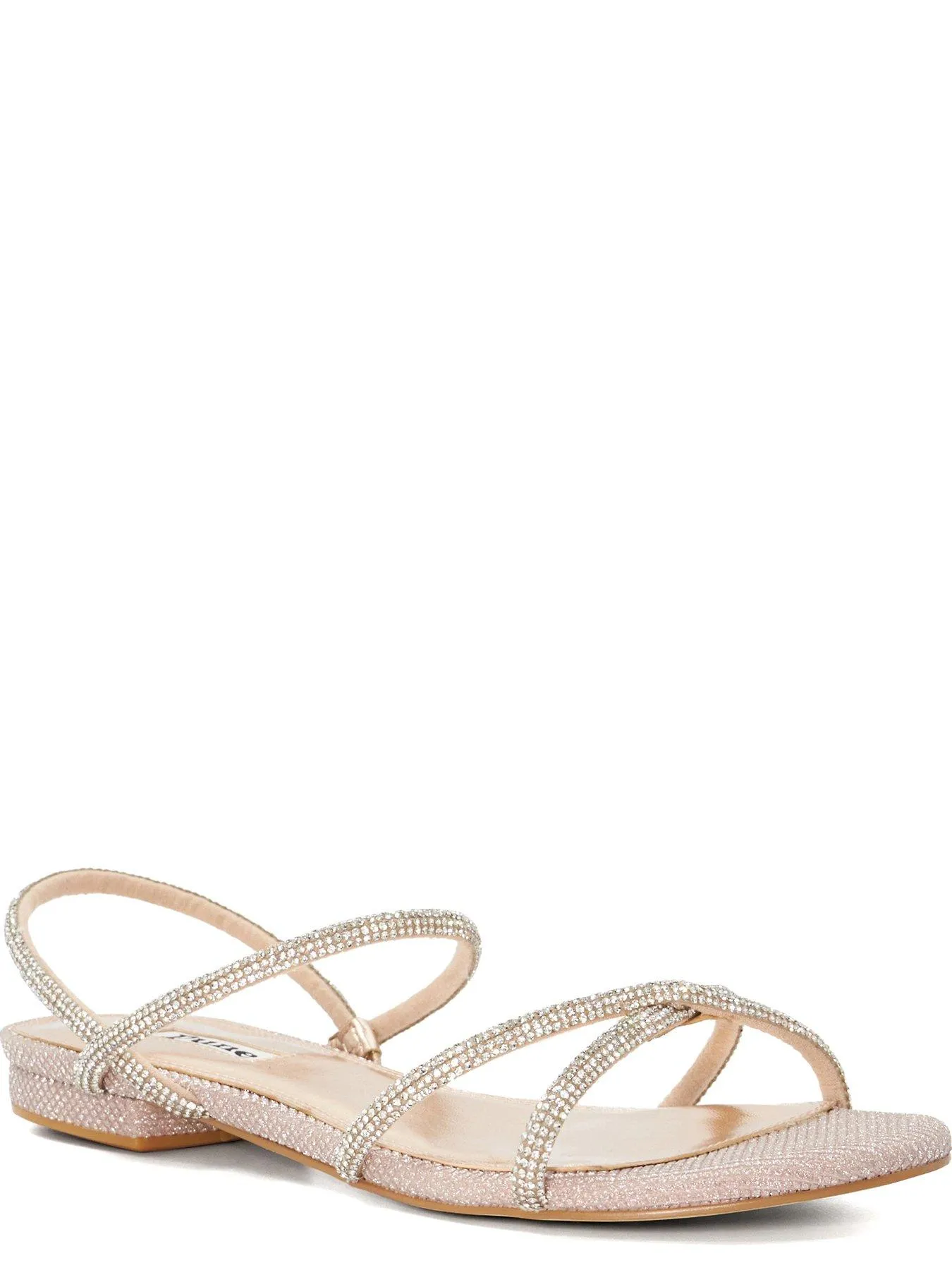 Dune London Wide Fit Nightengale Sparkle Flat Sandals - Rose Gold