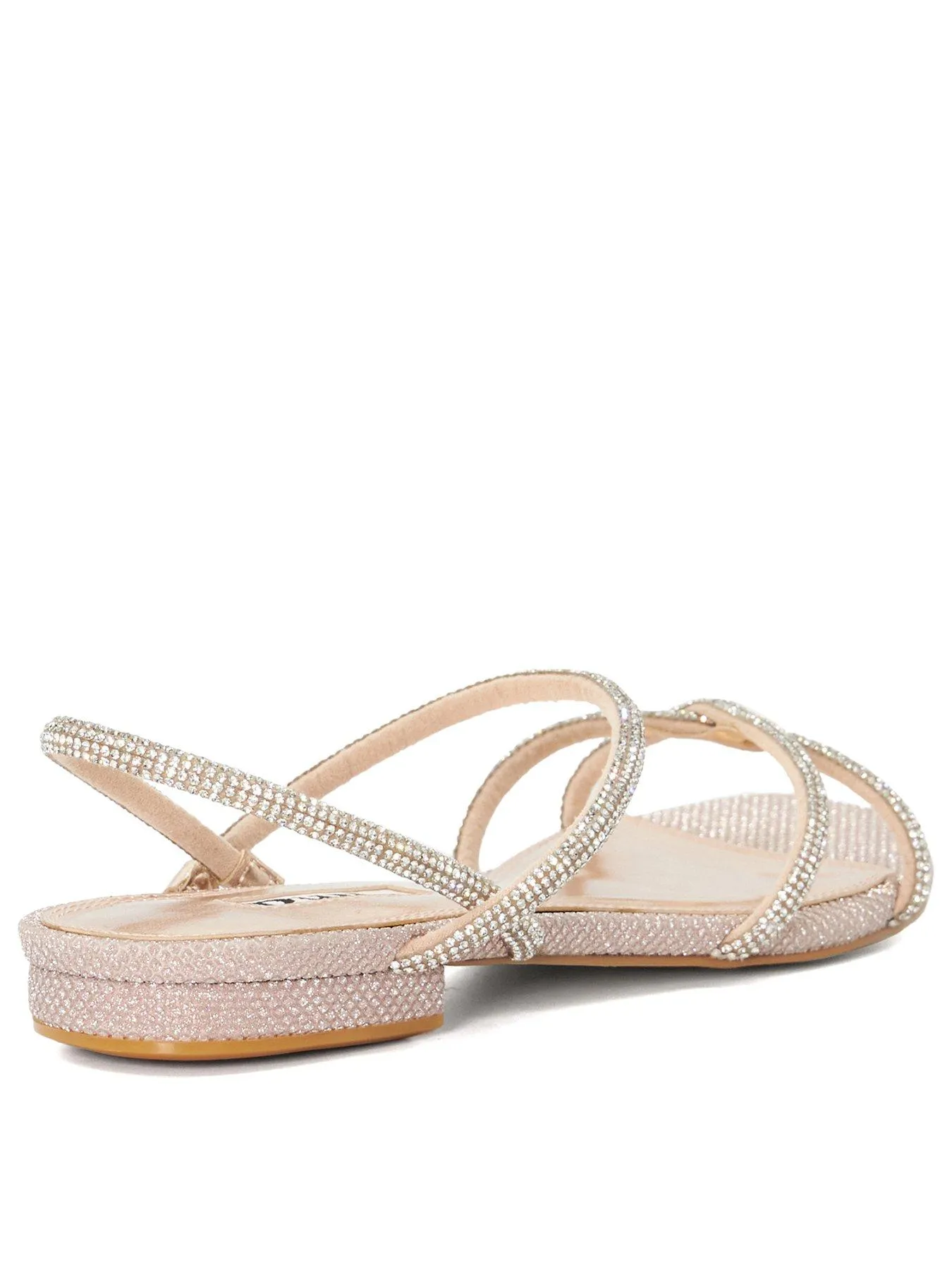 Dune London Wide Fit Nightengale Sparkle Flat Sandals - Rose Gold