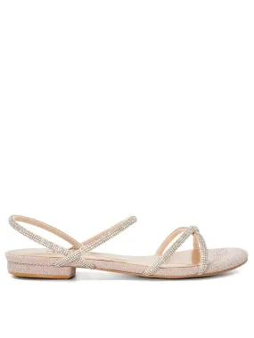 Dune London Wide Fit Nightengale Sparkle Flat Sandals - Rose Gold