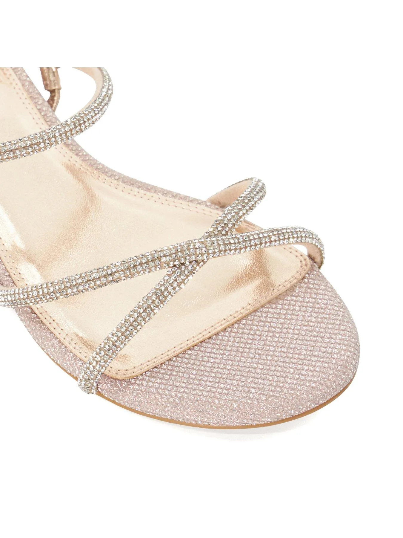 Dune London Wide Fit Nightengale Sparkle Flat Sandals - Rose Gold