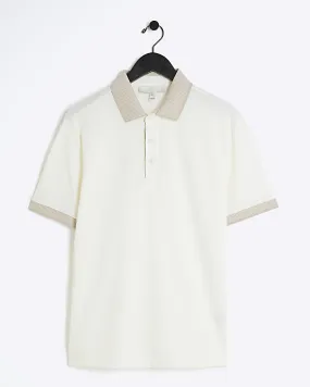 Ecru slim fit contrast polo shirt