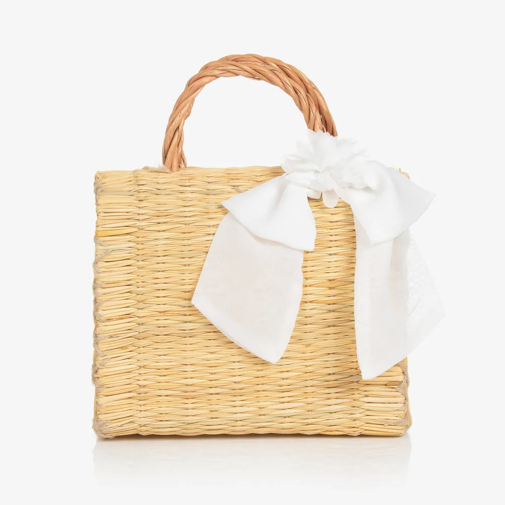 Girls Beige Straw Bag (22cm)