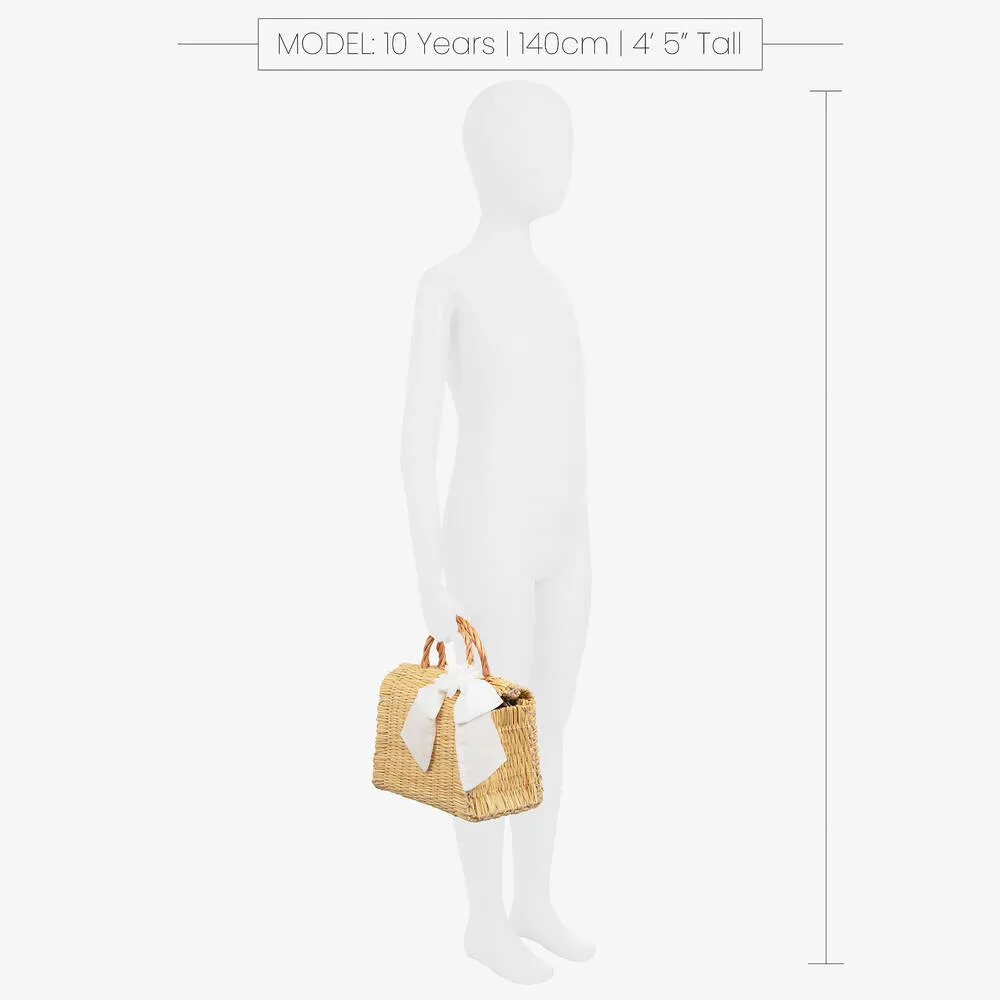 Girls Beige Straw Bag (22cm)