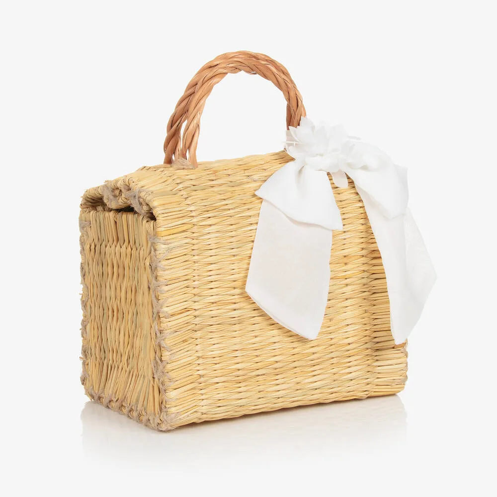 Girls Beige Straw Bag (22cm)