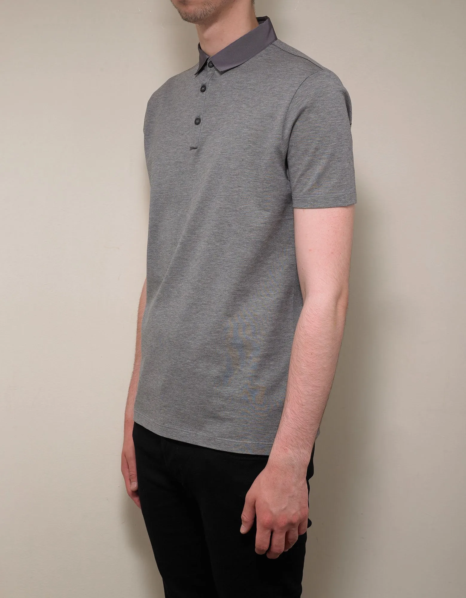 Grey Grosgrain Collar Polo T-Shirt