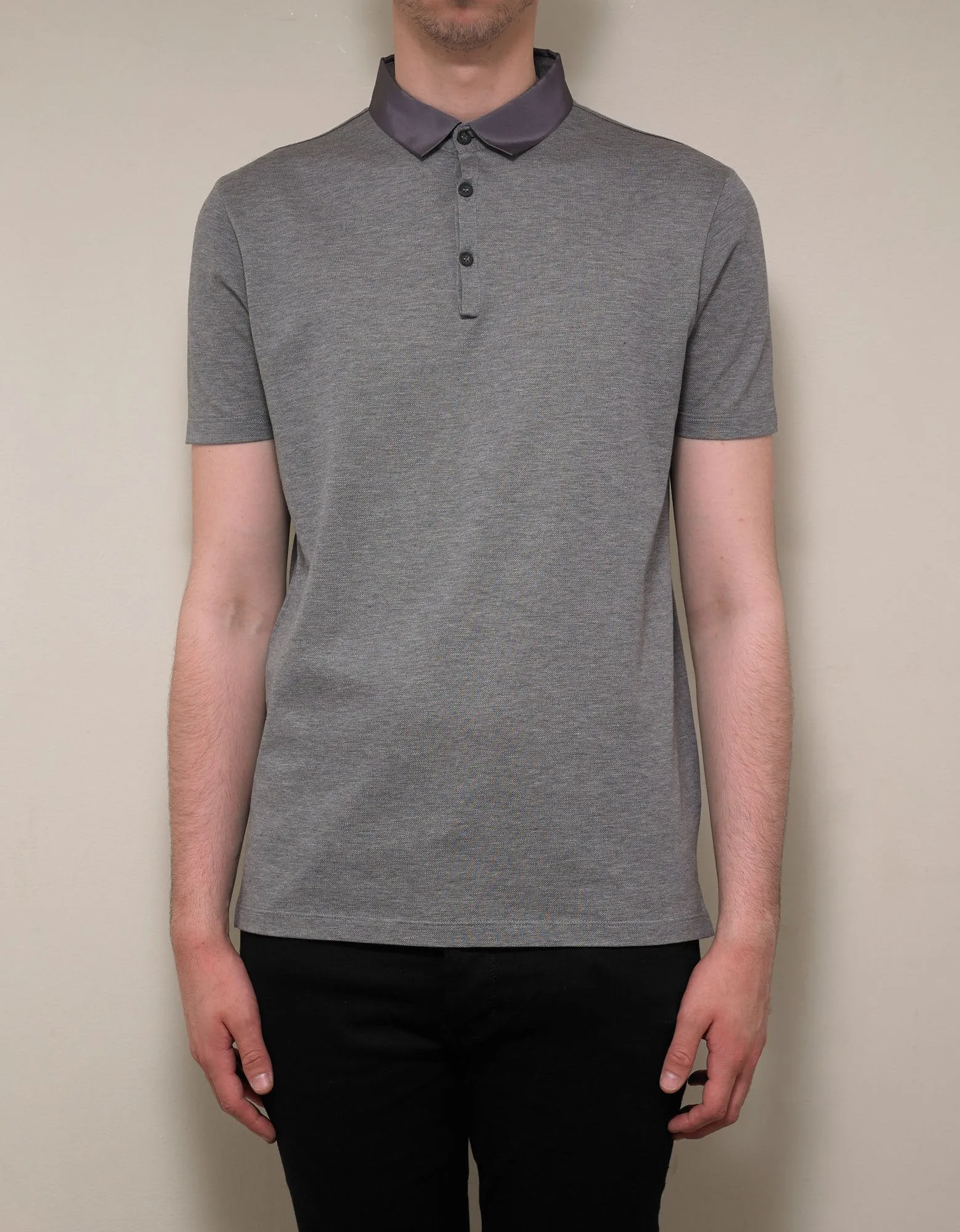 Grey Grosgrain Collar Polo T-Shirt