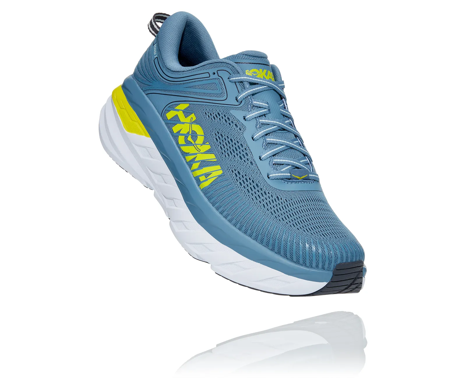 Hoka Mens Bondi 7 ** Medium Width**- Blue/Citrus