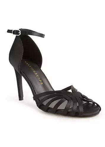 Kaleidoscope Black Satin Cut-Out Ankle Strap Heeled Sandals | Grattan