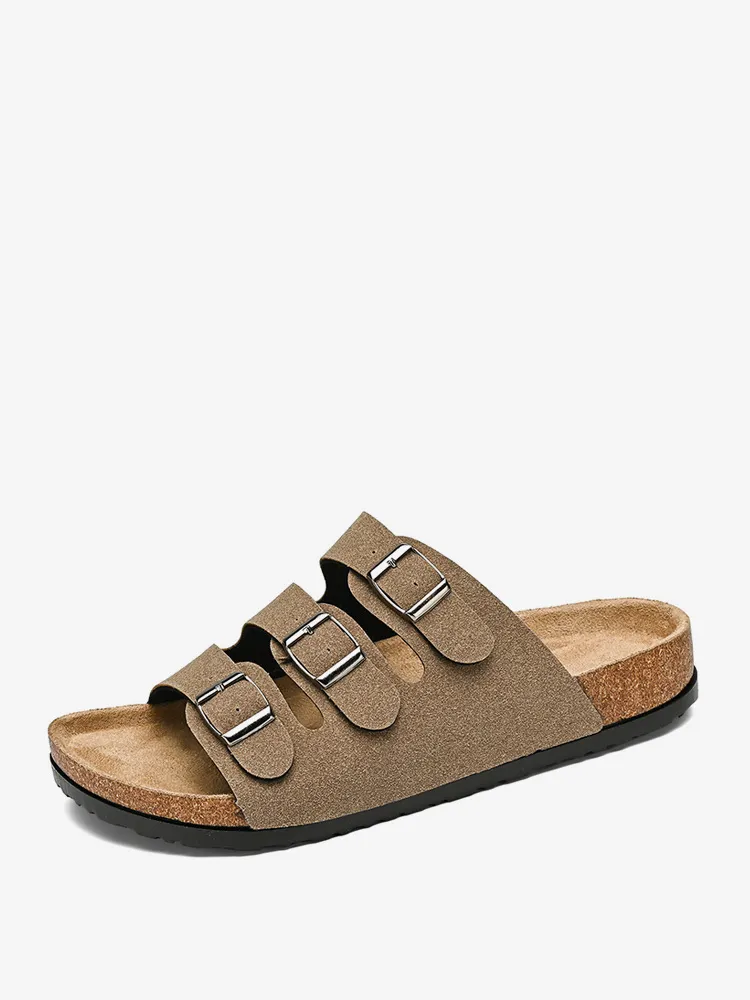 Mens Sandals Slip-On Buckle Micro Suede Upper Rubber Sole