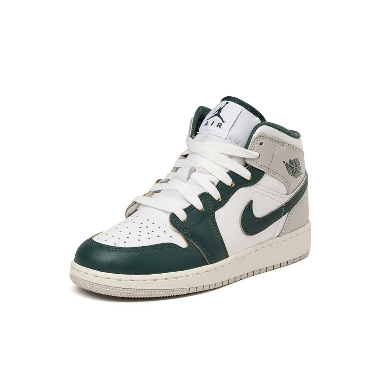 Nike Air Jordan 1 Mid SE *GS* White / Oxizided Green / Neutral Grey