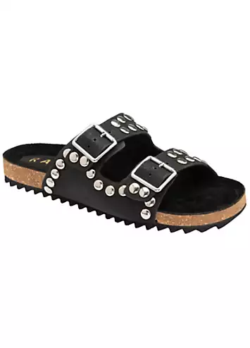 Rossan Black Leather Flat Mule Sandals by Ravel | Look Again