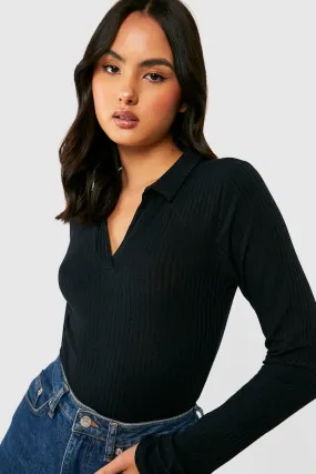 Soft Rib Knit Polo Collar Bodysuit