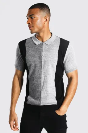 Striped Colourblock Quarter Zip Knitted Polo