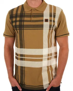 Trojan Check Panel Polo Shirt Camel