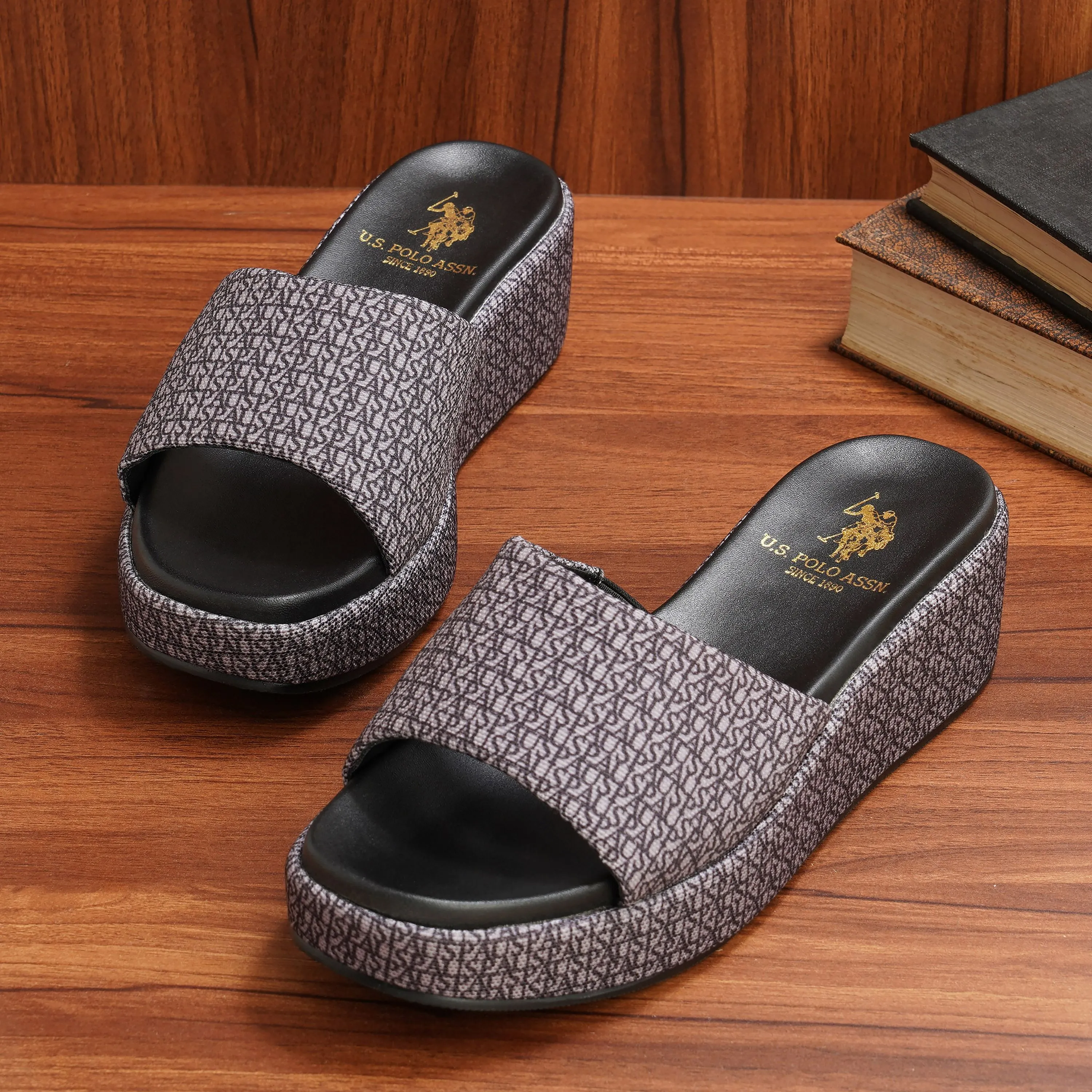 U.S. Polo Assn. Open Toe Brand Print Savina Sandals