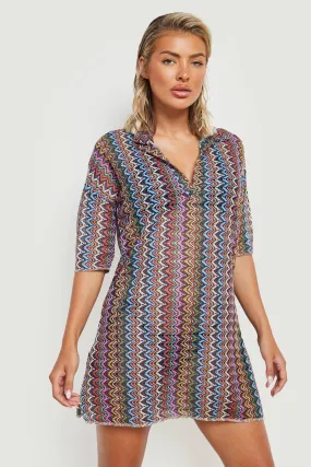 Zig Zag Knitted Polo Beach Kaftan